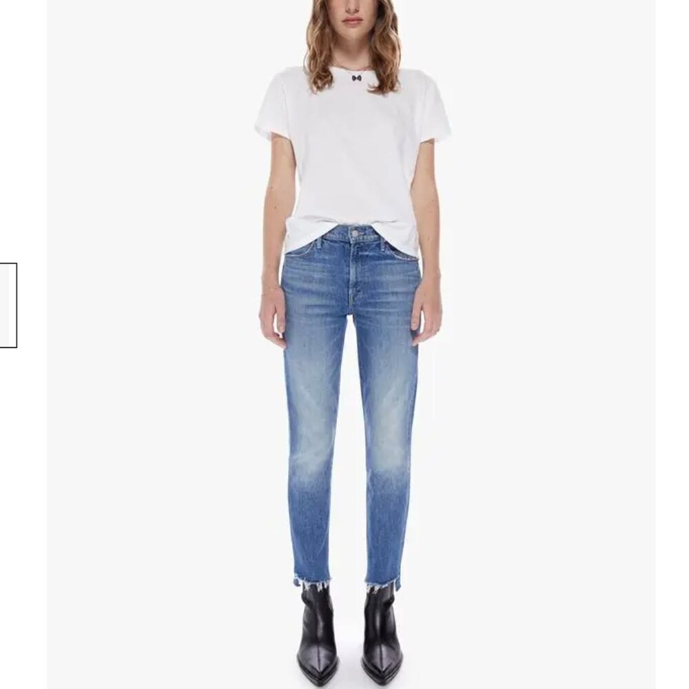 MOTHER Superior Mid Rise Dazzler Ankle Step Fray Jeans Something to Remember 24